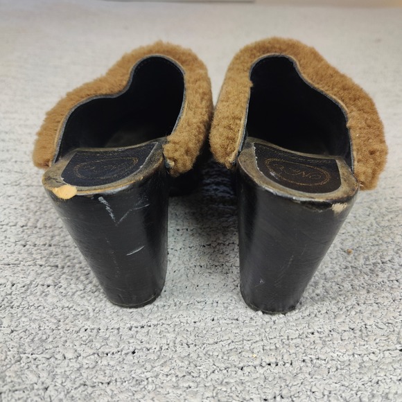 No 6 Kira Shearling Clogs Womens 40 US 10 Brown Wooden Platform Block Heel Shoes - Picture 9 of 13